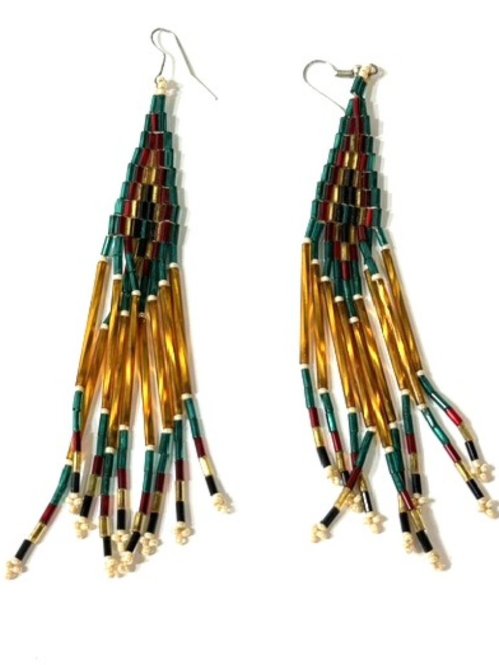 Beaded multi-color statement chandelier earrings.